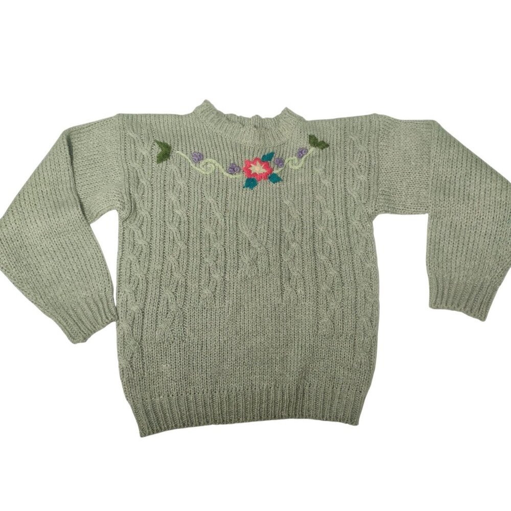 Wye Oaks Hand Knit Cable Sweater Size S Cottagecore Crewel Embroidered Vintage